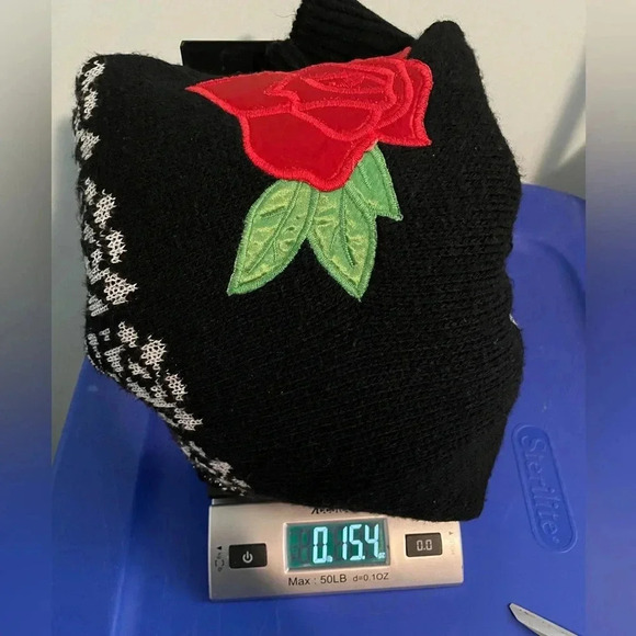 Vintage 80s Adele rose black and silver sweater size 22W Bin 12 - Picture 10 of 12